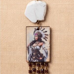Gypsy South White Stone Indian Princess Warrior Pendant Necklace